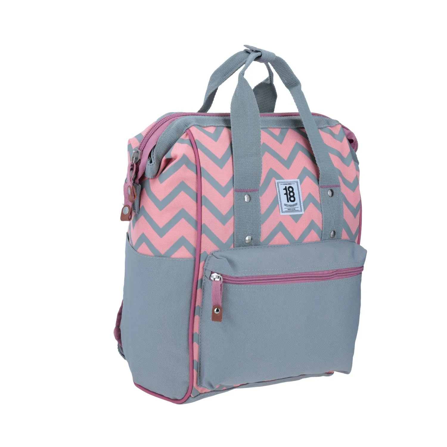 Mochila Tote Rosa Con Gris 1818