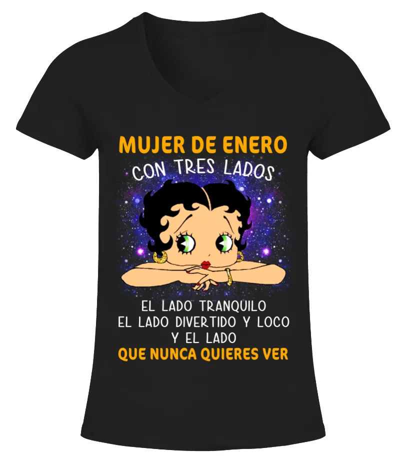 Mujer de Enero con tres lados Camiseta cuello pico Mujer