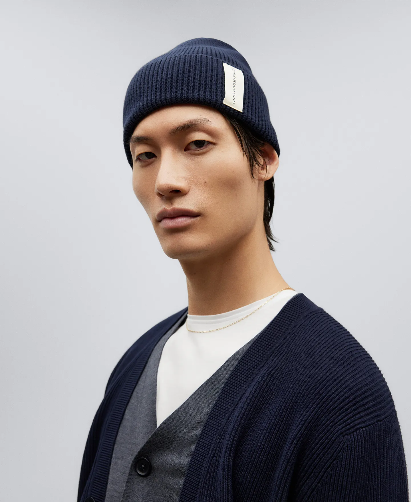 Navy blue cotton beanie for man