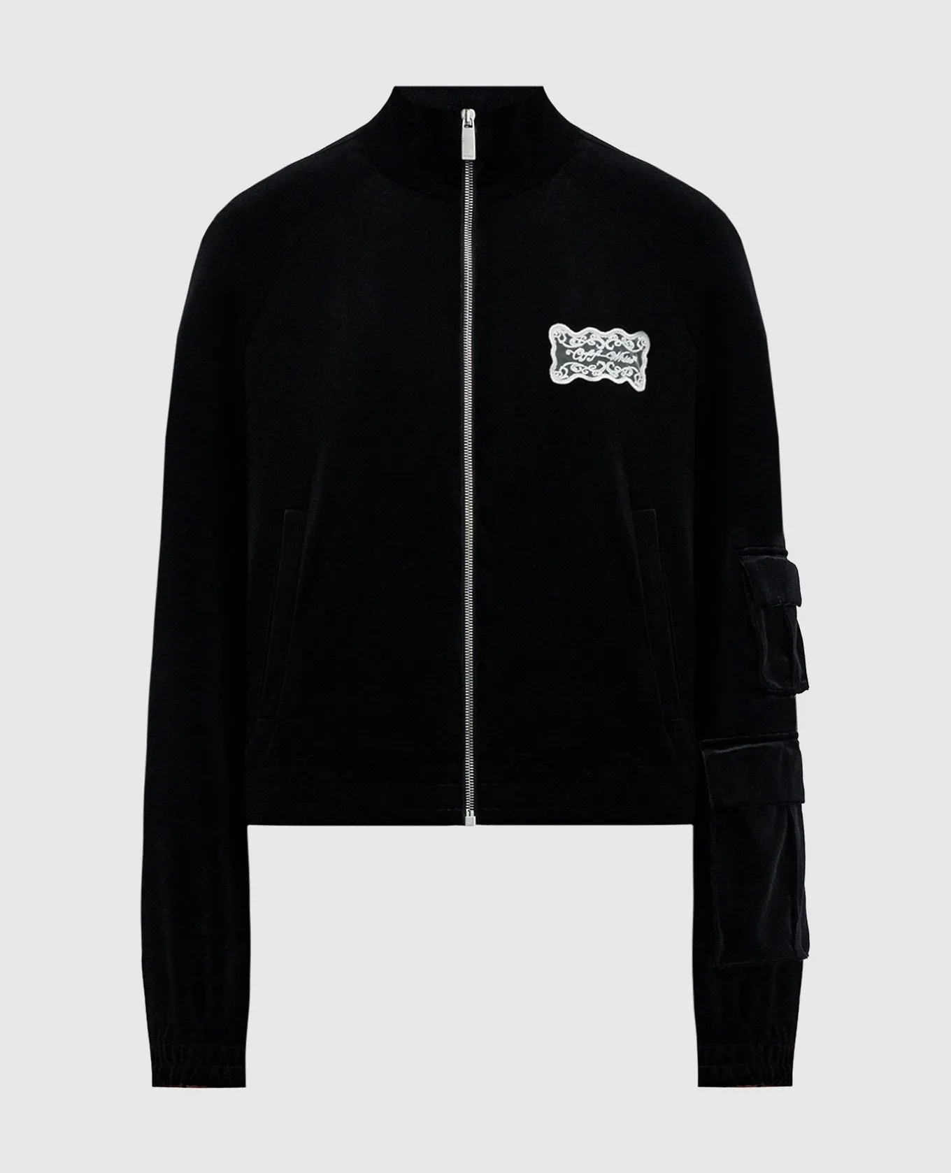 OFFWHITE BLACK VELOR SPORTS JACKET WITH LOGO PATCH IN LACE