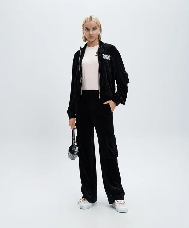 OFFWHITE BLACK VELOR SPORTS JACKET WITH LOGO PATCH IN LACE