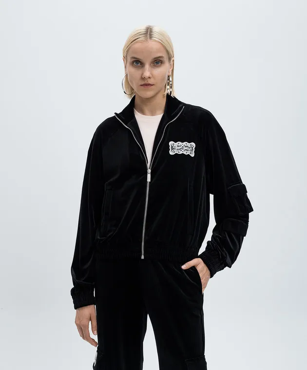 OFFWHITE BLACK VELOR SPORTS JACKET WITH LOGO PATCH IN LACE