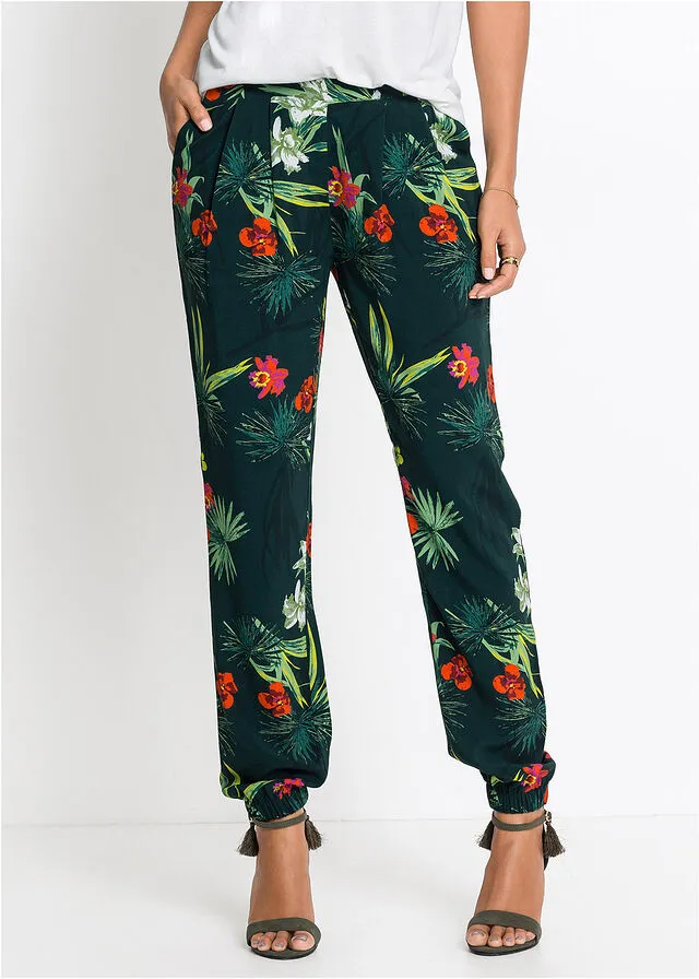 Pantalón con cinturilla elástica Verde estampado