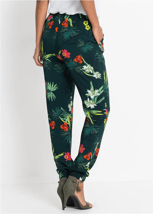 Pantalón con cinturilla elástica Verde estampado