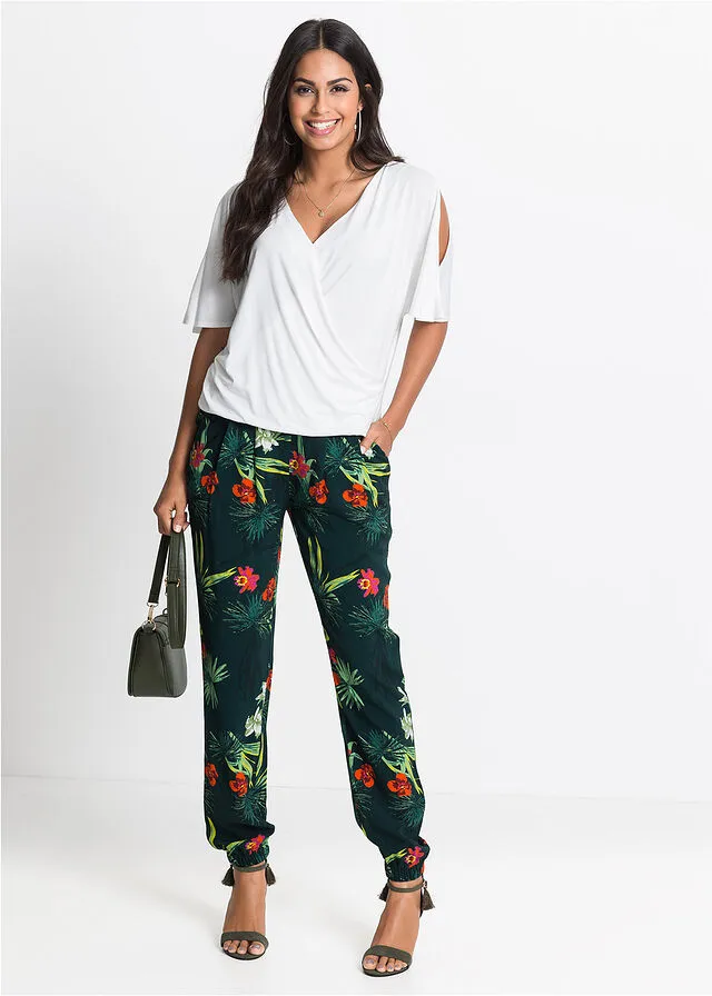 Pantalón con cinturilla elástica Verde estampado