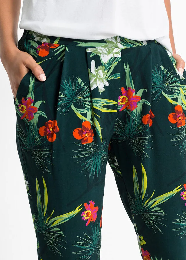 Pantalón con cinturilla elástica Verde estampado