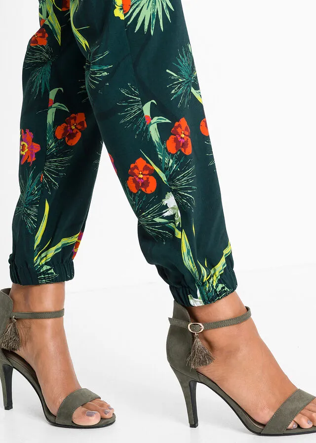 Pantalón con cinturilla elástica Verde estampado