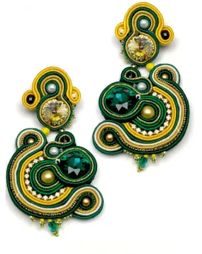 PENDIENTES LARGOS AMARILLOS Y VERDES ORIGINAL DISEÑO ARTESANAL