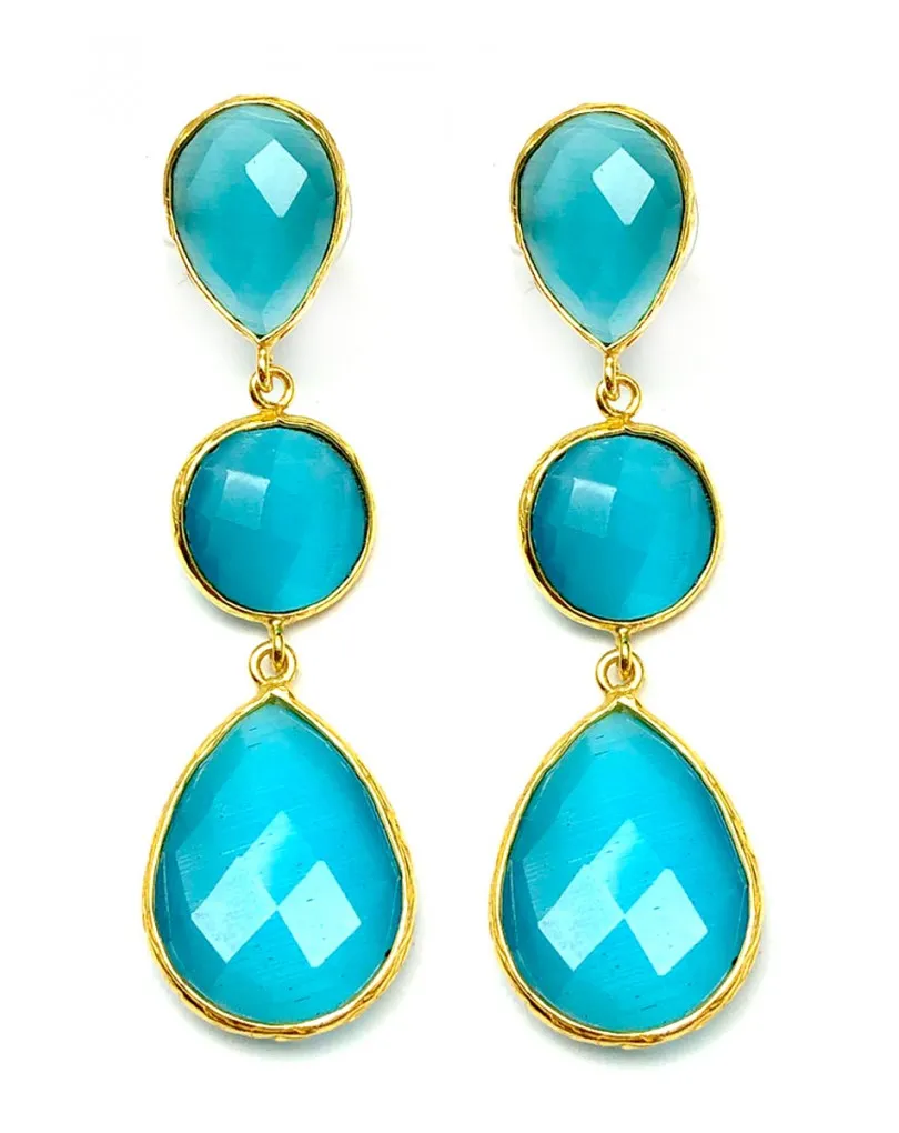 PENDIENTES LARGOS TURQUESAS CON PIEDRAS DISPONIBLE EN MAS COLORES