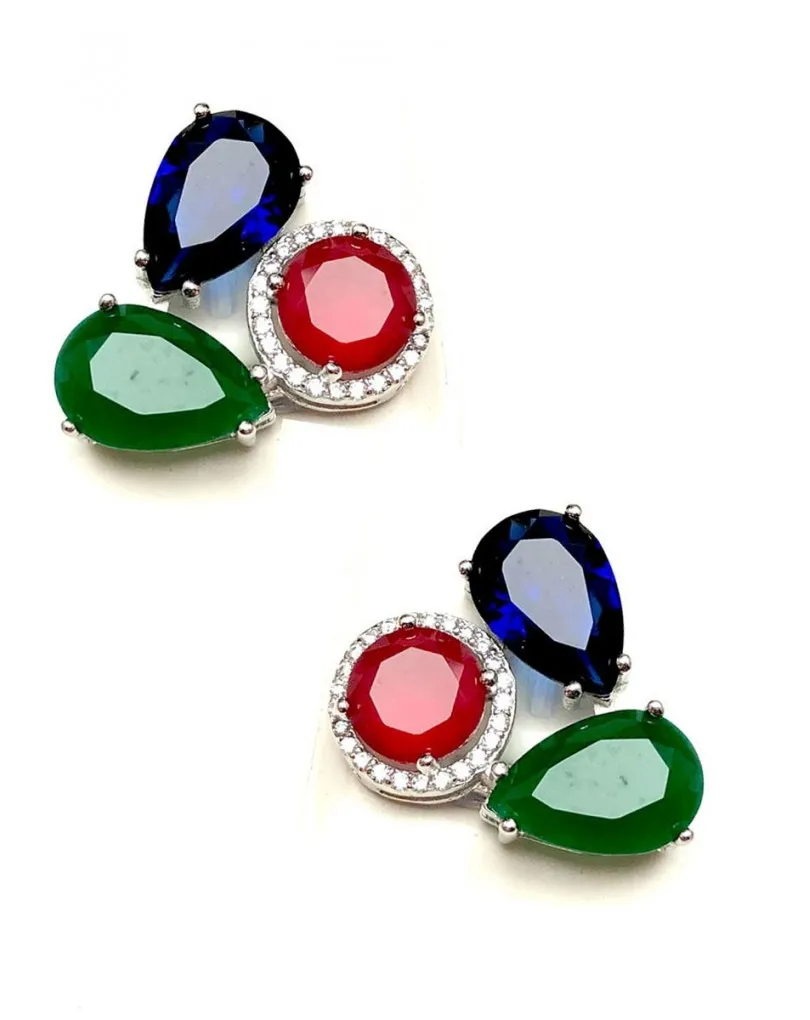 PENDIENTES MUJER DE PLATA CON CRISTALES DE COLORES ESPECIAL BODAS