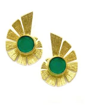 PENDIENTES MUJER VERDE ESMERALDA CON DISEÑO DE ESPIRAL Y BAÑO EN ORO