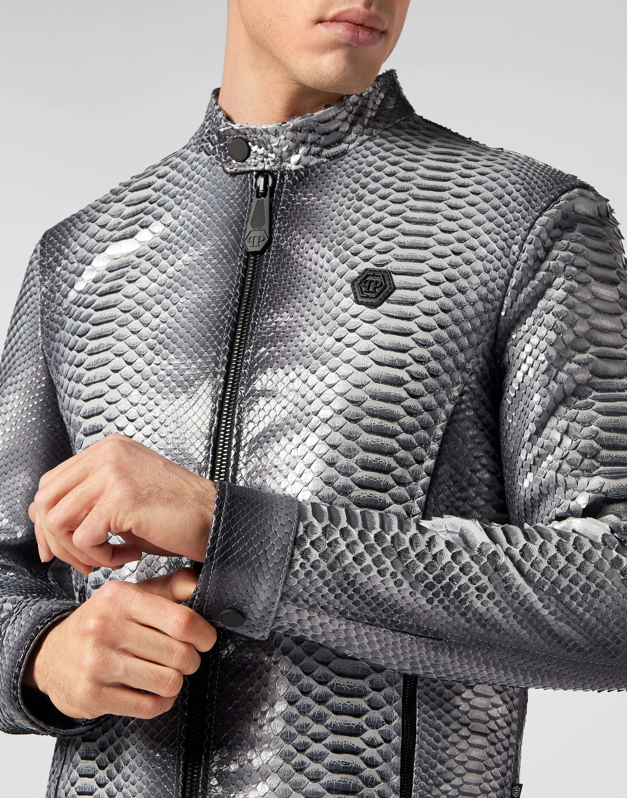 Python Leather Bomber Skull