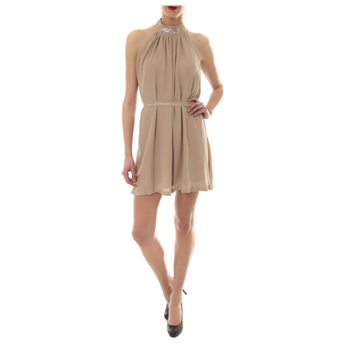 Robe tour de cou col strass Beige 6W1078A