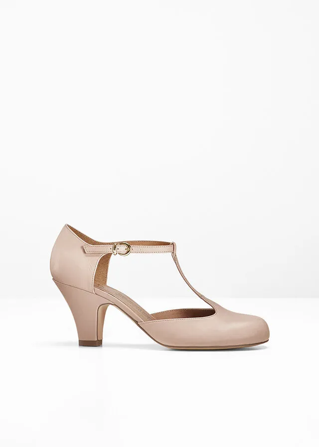 Sandalias de piel de estilo salomé Crema