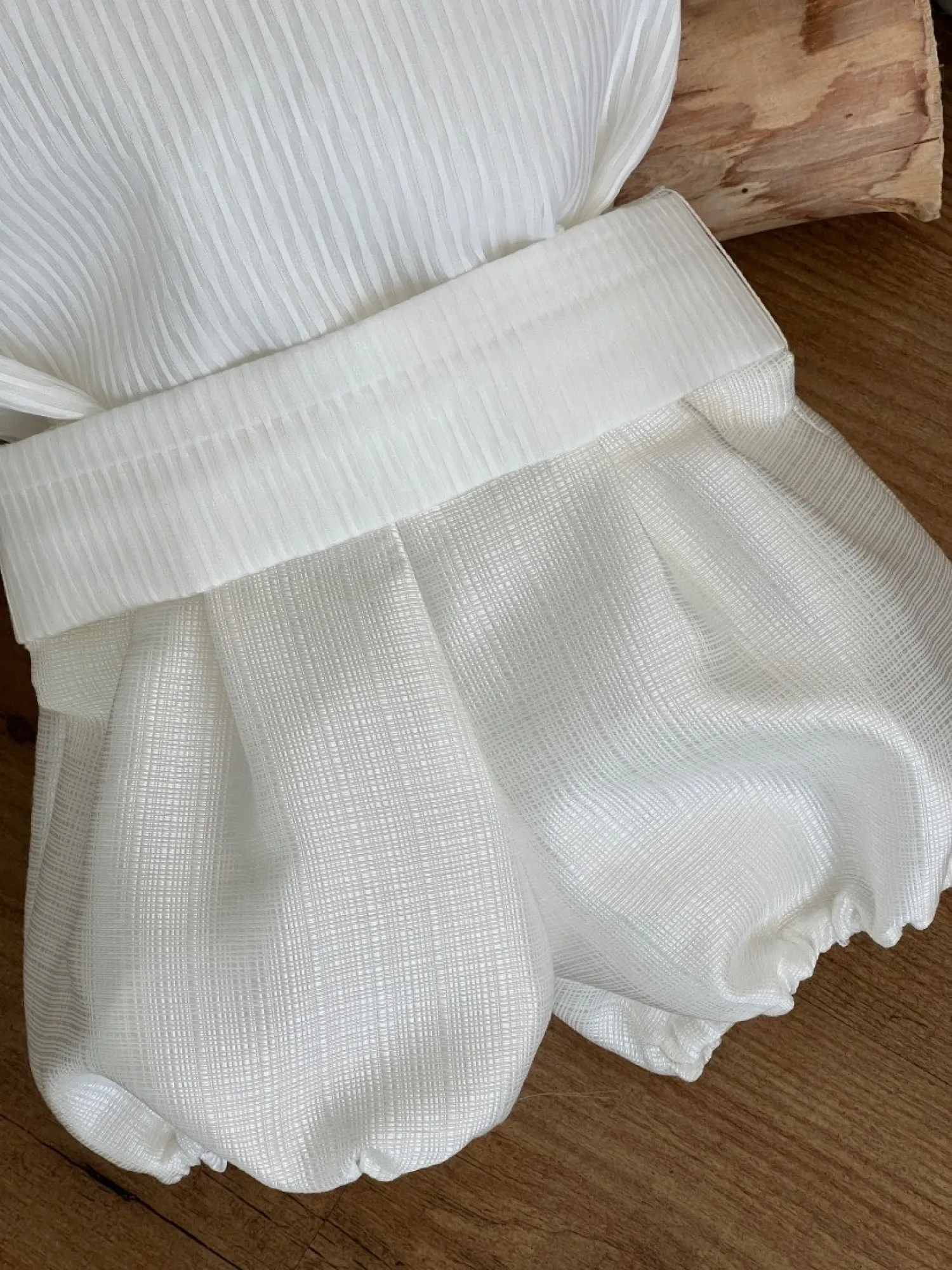 Set for boy blouse with bloomers and sash.