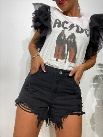 Short Denim Ripped EVILA Negro