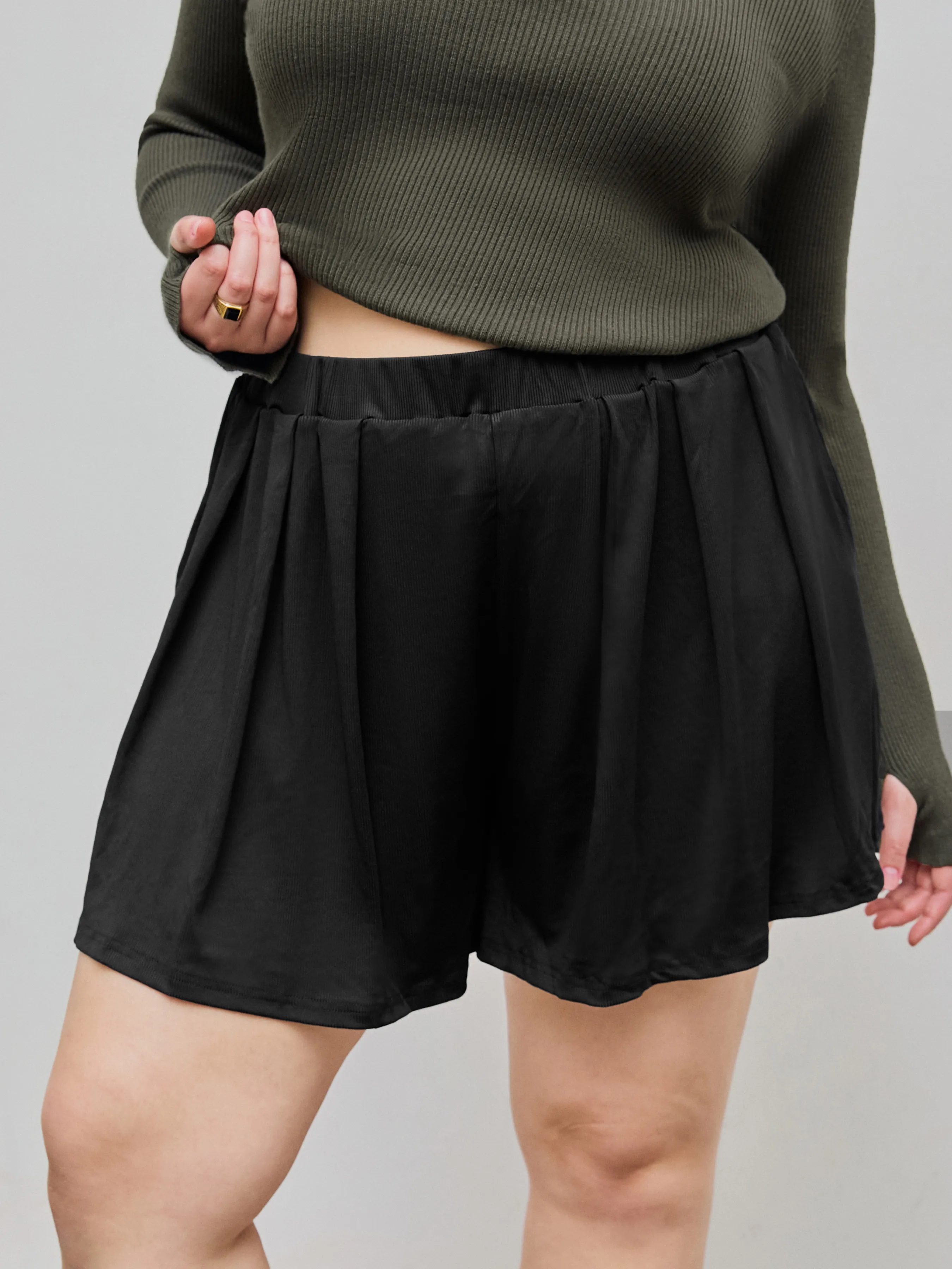  Shorts Anchos de Cintura Elástica Sólidos Curvy