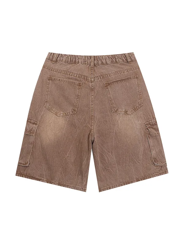 Shorts cargo con múltiples bolsillos y lavado vintage para hombre