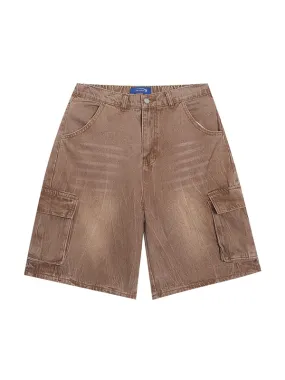 Shorts cargo con múltiples bolsillos y lavado vintage para hombre