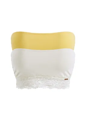 Sujetador bandeau de Feel Comfort con algodón orgánico (2 unidades) Amarillo suave + blanco lana