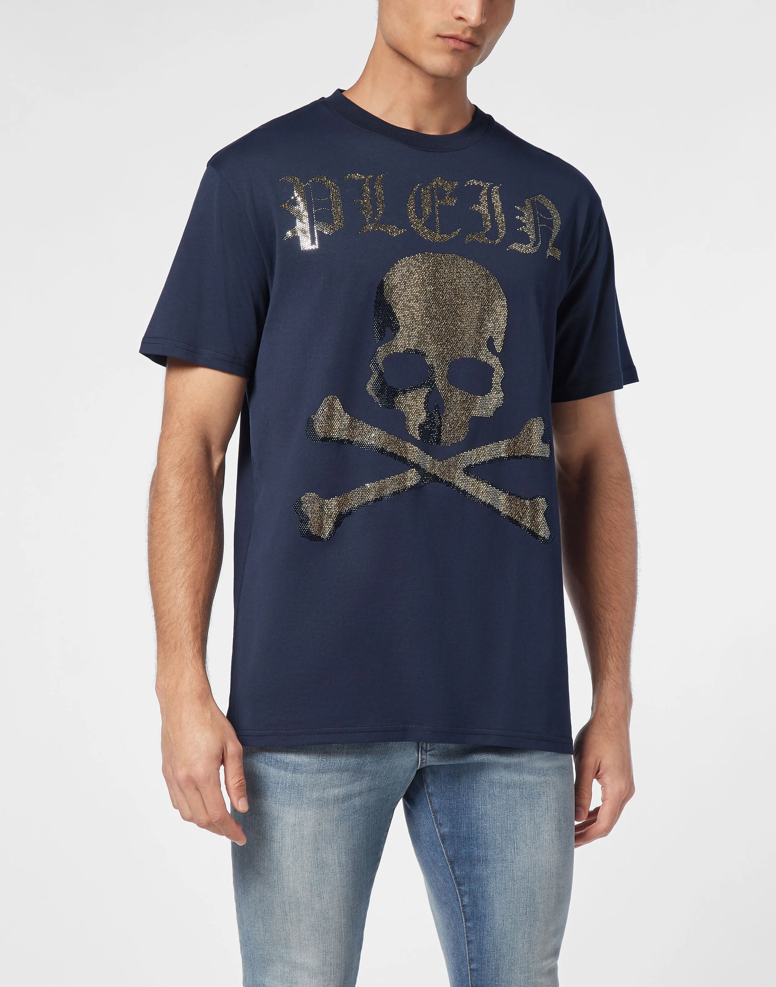 TSHIRT ROUND NECK SS STRASS SKULL&BONES