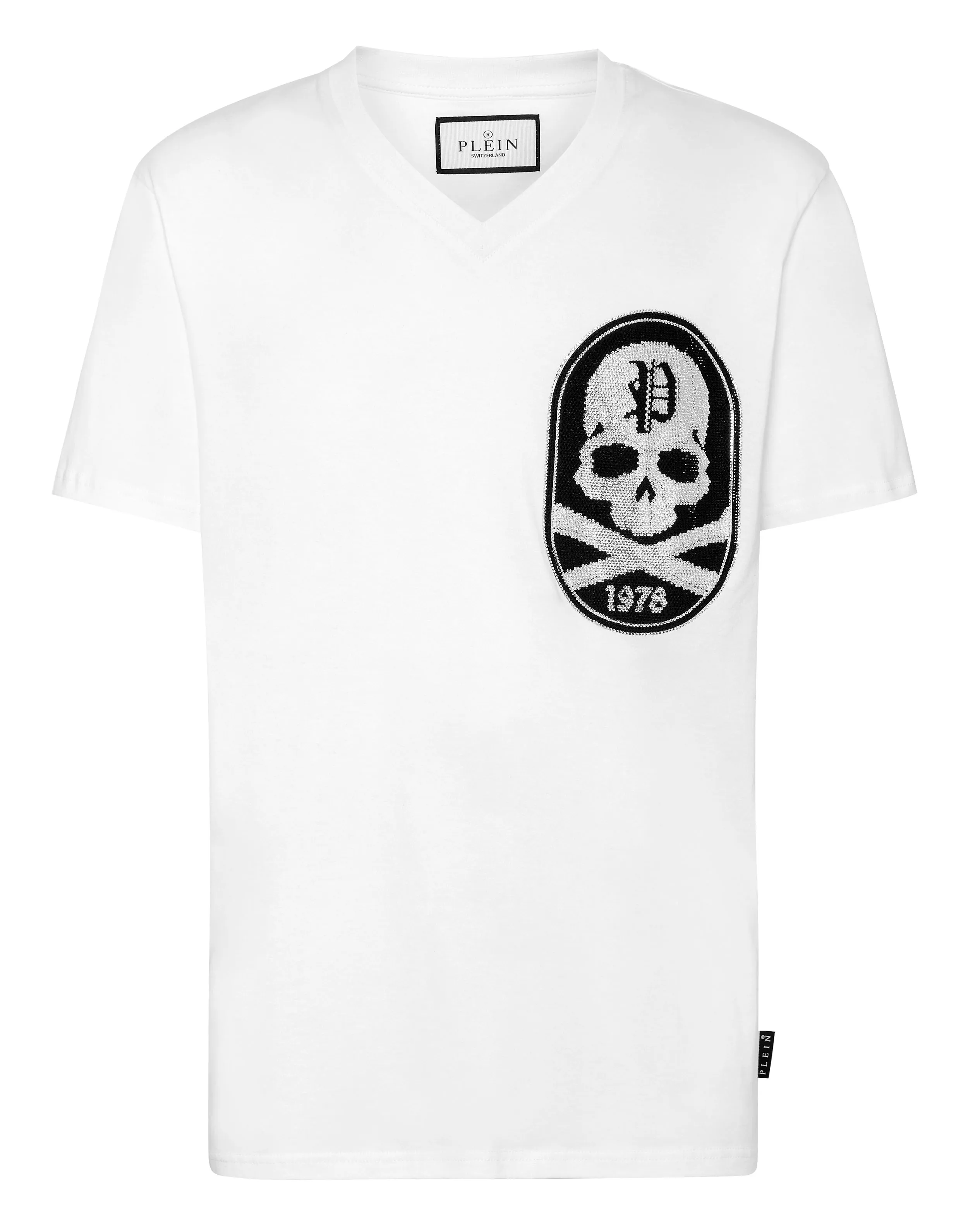 TSHIRT VNECK SS WITH PATCH STRASS SKULL&BONES