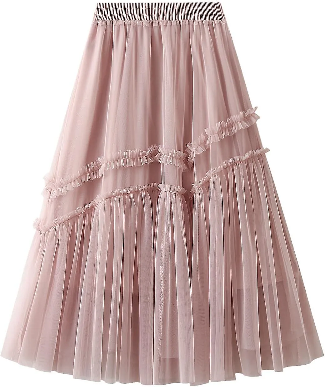 Tulle Skirt for Women Midi Length Mesh Tutu Ruffle A Line High Waisted Pleated Patchwork Tea Skirt Gift for family/friend free d