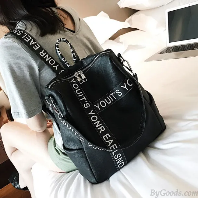 UNIQUE LETTERS BLACK WHITE CONTRAST COLOR GIRL'S SQUARE LARGE MULTIFUNCTION SHOULDER BAG SCHOOL BACKPACK 