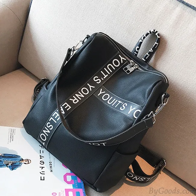 UNIQUE LETTERS BLACK WHITE CONTRAST COLOR GIRL'S SQUARE LARGE MULTIFUNCTION SHOULDER BAG SCHOOL BACKPACK 