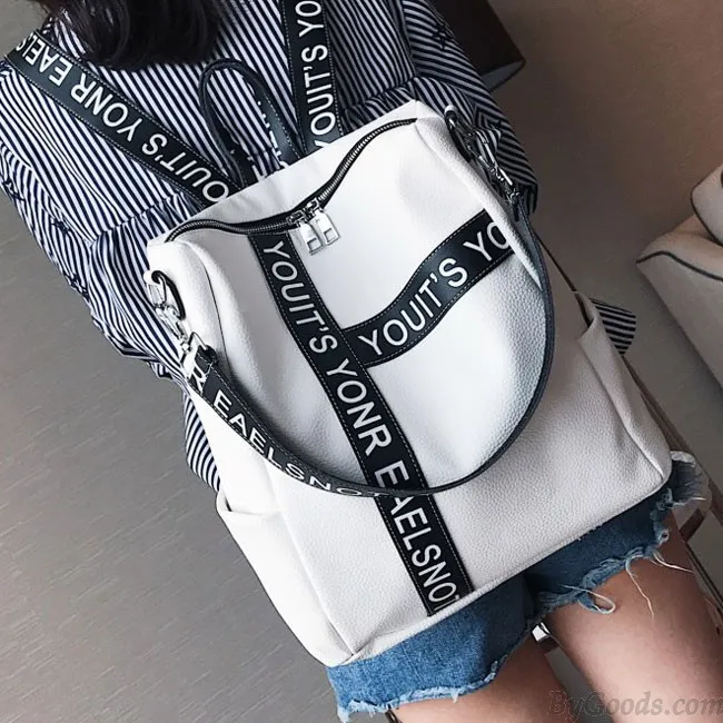 UNIQUE LETTERS BLACK WHITE CONTRAST COLOR GIRL'S SQUARE LARGE MULTIFUNCTION SHOULDER BAG SCHOOL BACKPACK 