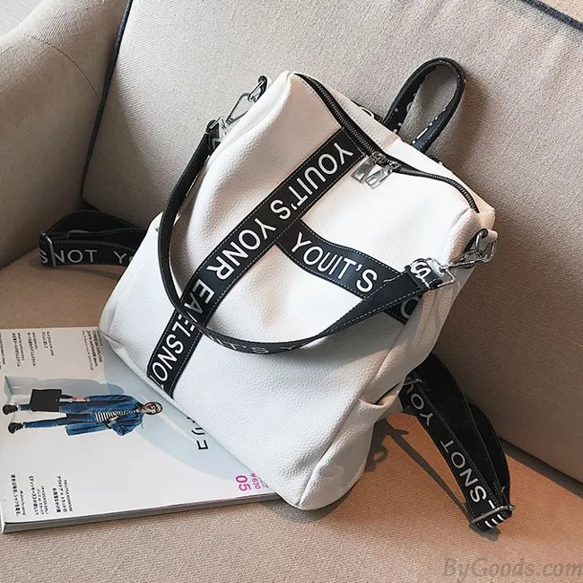 UNIQUE LETTERS BLACK WHITE CONTRAST COLOR GIRL'S SQUARE LARGE MULTIFUNCTION SHOULDER BAG SCHOOL BACKPACK 