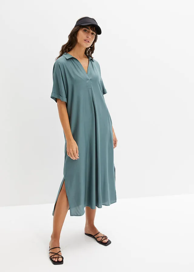 Vestido camisero con bolsillos Verde grisáceo