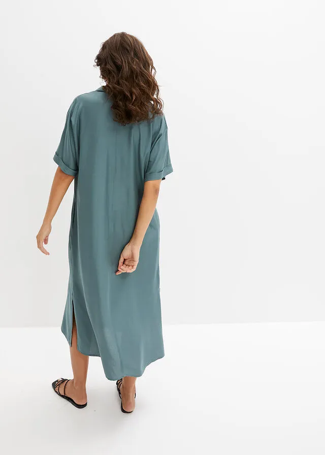 Vestido camisero con bolsillos Verde grisáceo