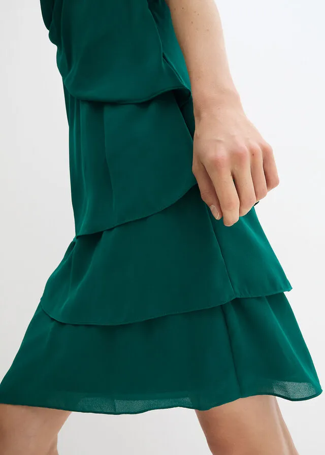 Vestido de gasa con diseño de capas verde, brillante