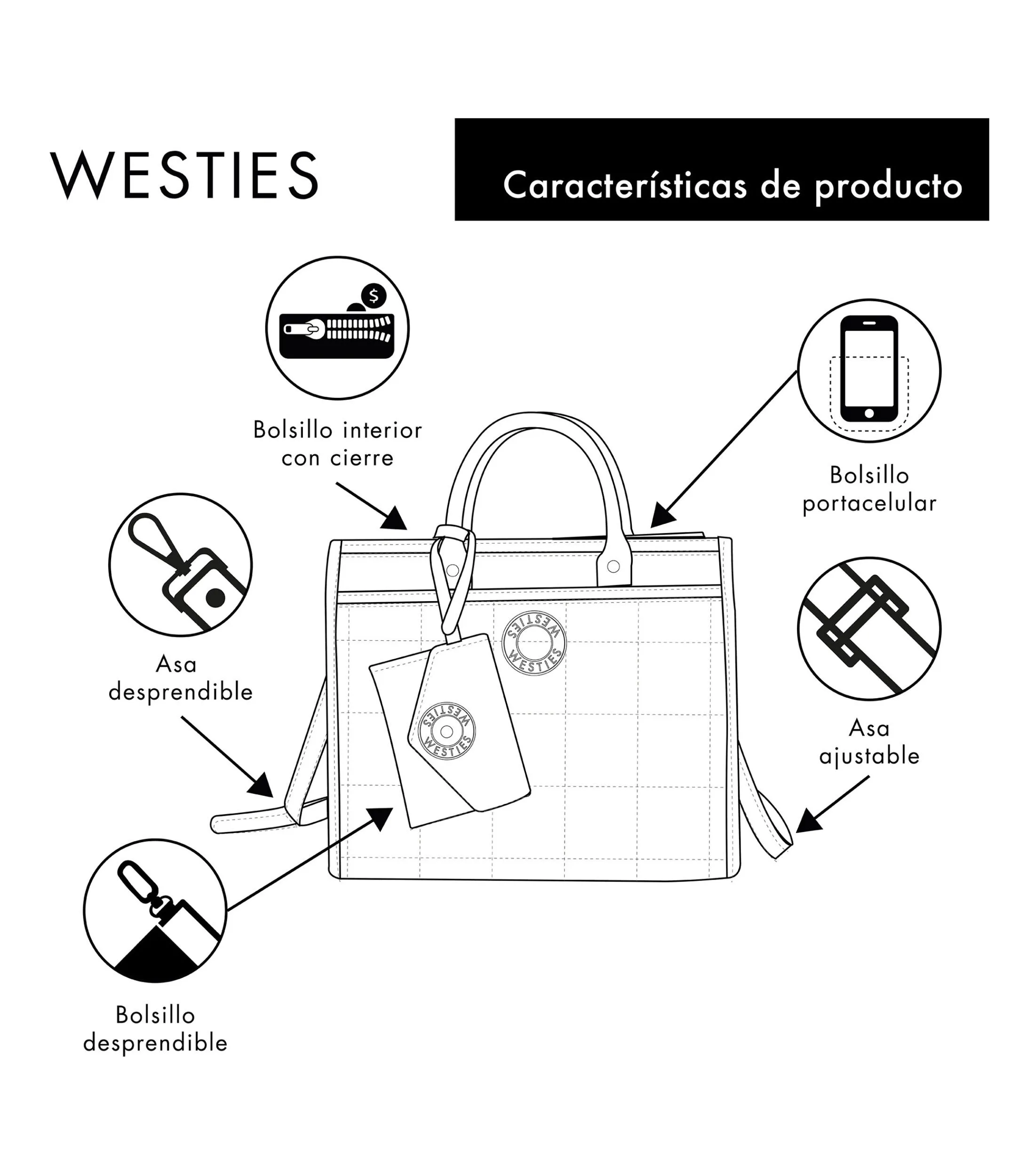 Westies Bolso Satchel Capitonado Mujer