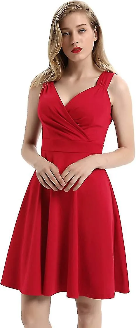 WOMEN VINTAGE DRESS SUMMER VNECK SLEEVELESS ALINE FLARED DINNER FESTIVAL PARTY PROM DRESS