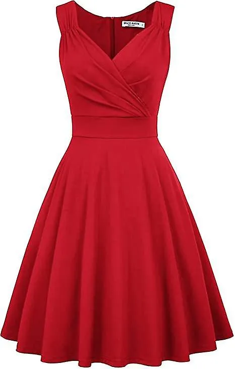 WOMEN VINTAGE DRESS SUMMER VNECK SLEEVELESS ALINE FLARED DINNER FESTIVAL PARTY PROM DRESS