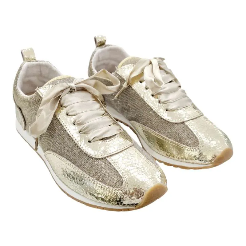 ZAPATILLAS CASUAL VESTIR COMBINADO TEJIDO GLITTER MUJER PLATINO