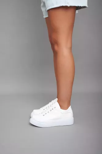 Zapatillas De Dama Bajas Cómodas Moda Urbana Blanco Art-110