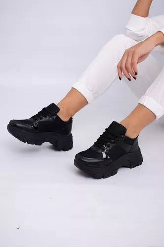 Zapatillas De Dama Con Plataforma Moda Urbana Cuero Vegano 