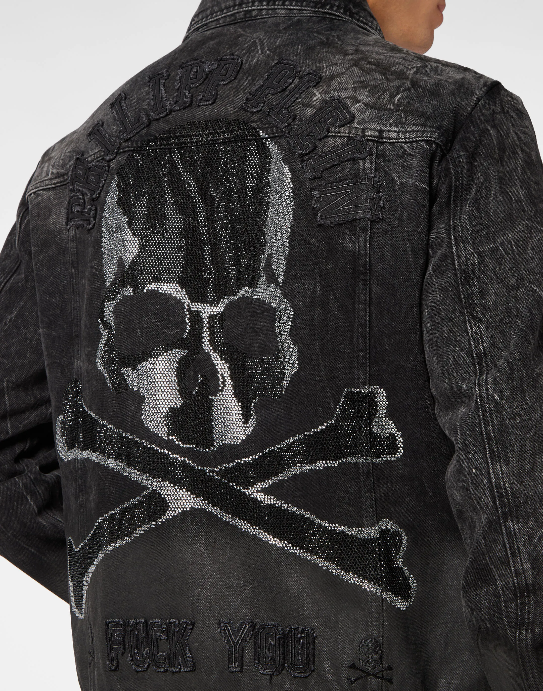 Zipped Denim Jacket Stones Skull